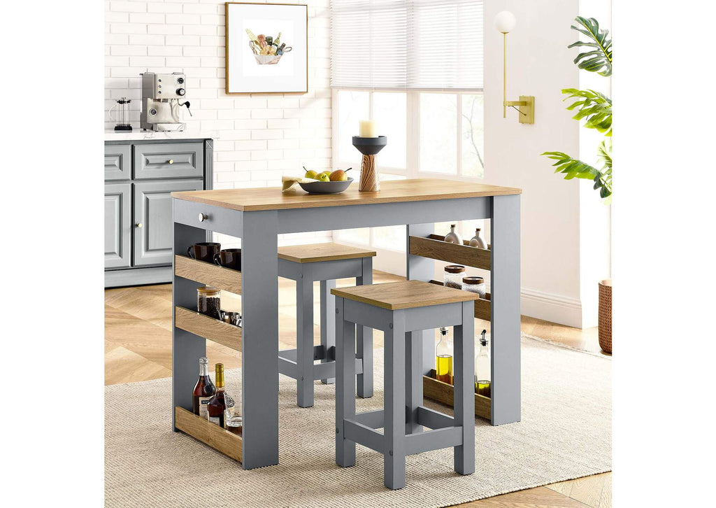 EEI-6730-OAK-GRY Galley 3-Piece Kitchen Island And Stool Set By Modway