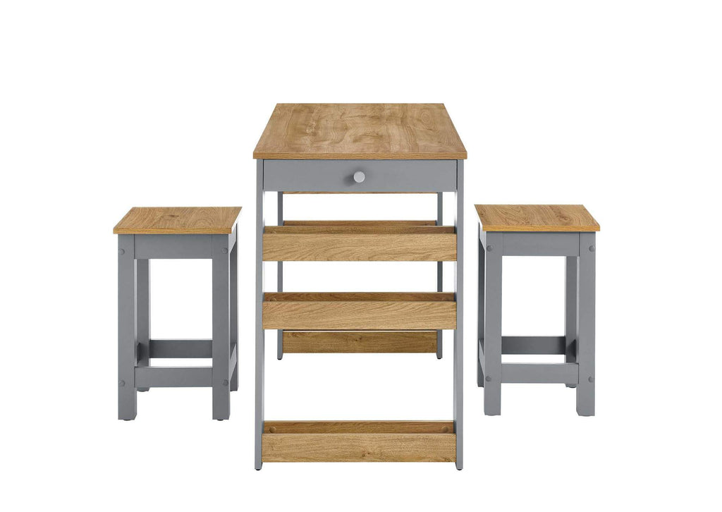 EEI-6730-OAK-GRY Galley 3-Piece Kitchen Island And Stool Set By Modway