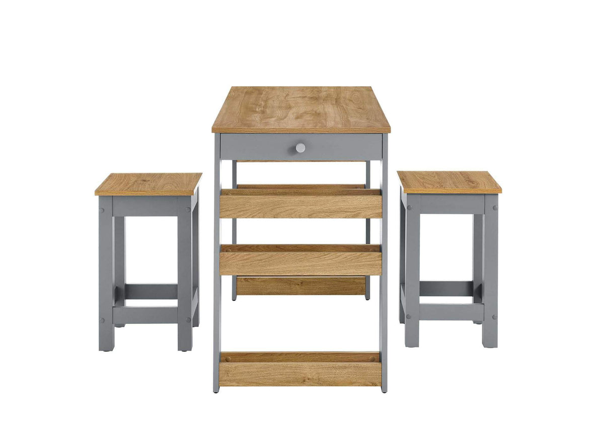 EEI-6730-OAK-GRY Galley 3-Piece Kitchen Island And Stool Set By Modway