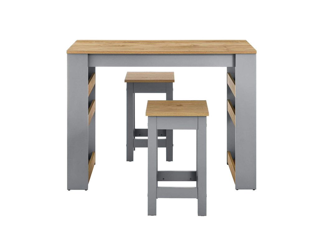 EEI-6730-OAK-GRY Galley 3-Piece Kitchen Island And Stool Set By Modway