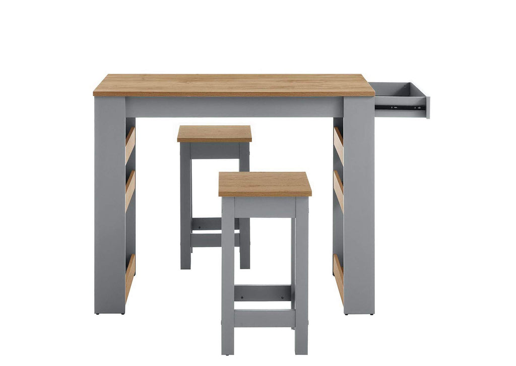 EEI-6730-OAK-GRY Galley 3-Piece Kitchen Island And Stool Set By Modway
