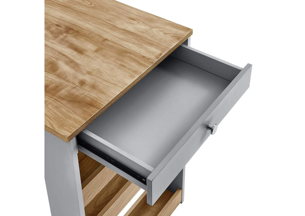 EEI-6730-OAK-GRY Galley 3-Piece Kitchen Island And Stool Set By Modway