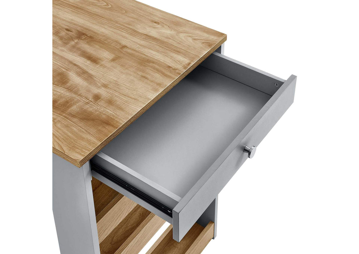 EEI-6730-OAK-GRY Galley 3-Piece Kitchen Island And Stool Set By Modway