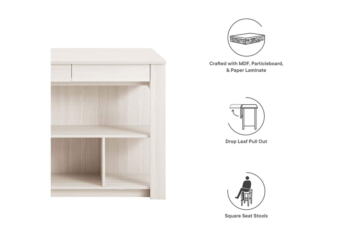 EEI-6731-WMA Meadowbrook 3-Piece Kitchen Island And Stool Set By Modway