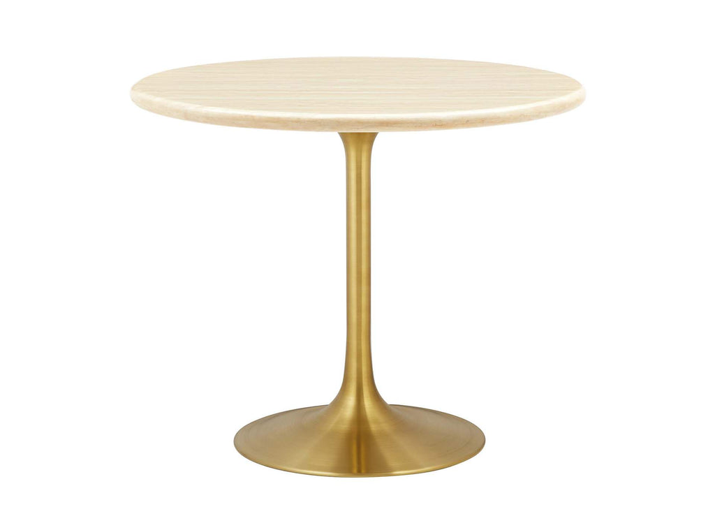 EEI-6752-GLD-TRA Lippa 36" Round Faux Travertine Dining Table By Modway