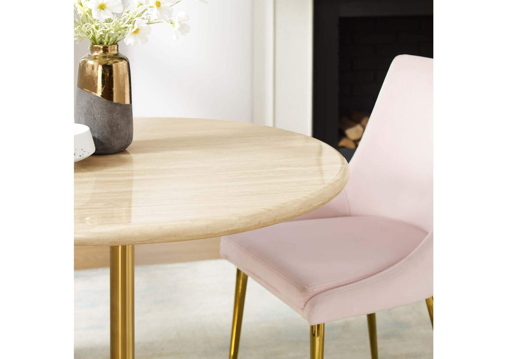 EEI-6752-GLD-TRA Lippa 36" Round Faux Travertine Dining Table By Modway
