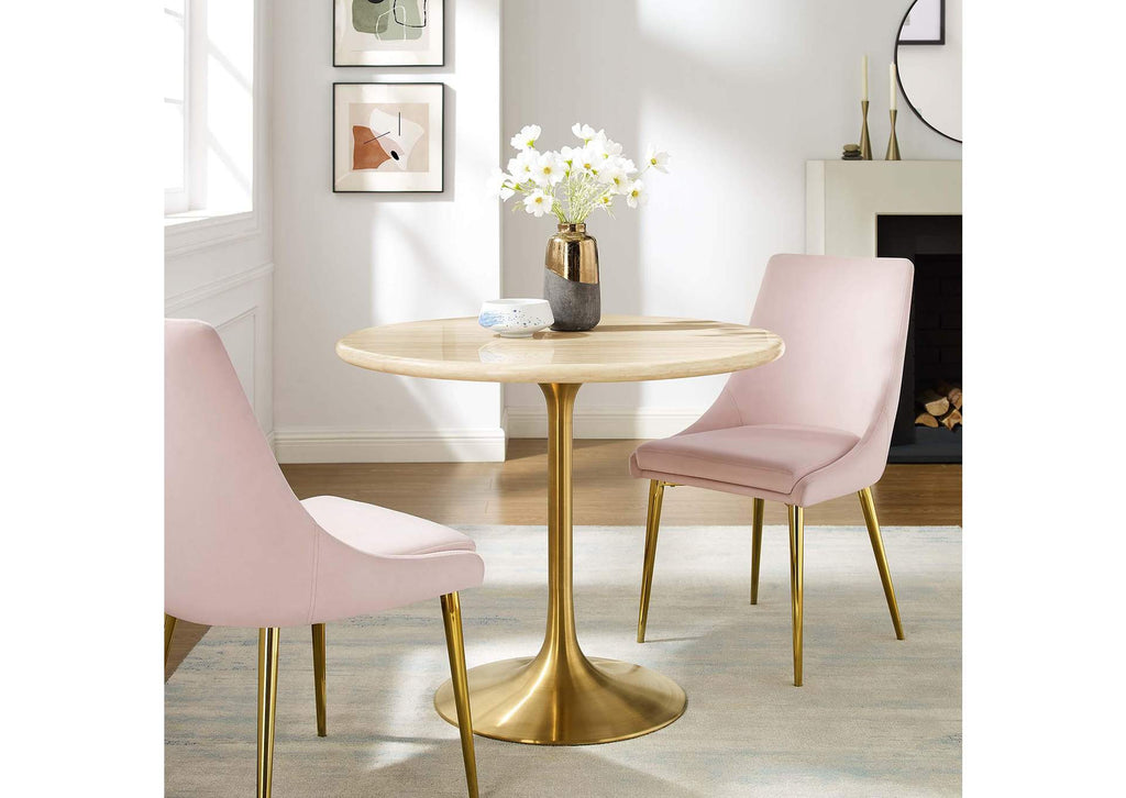 EEI-6752-GLD-TRA Lippa 36" Round Faux Travertine Dining Table By Modway