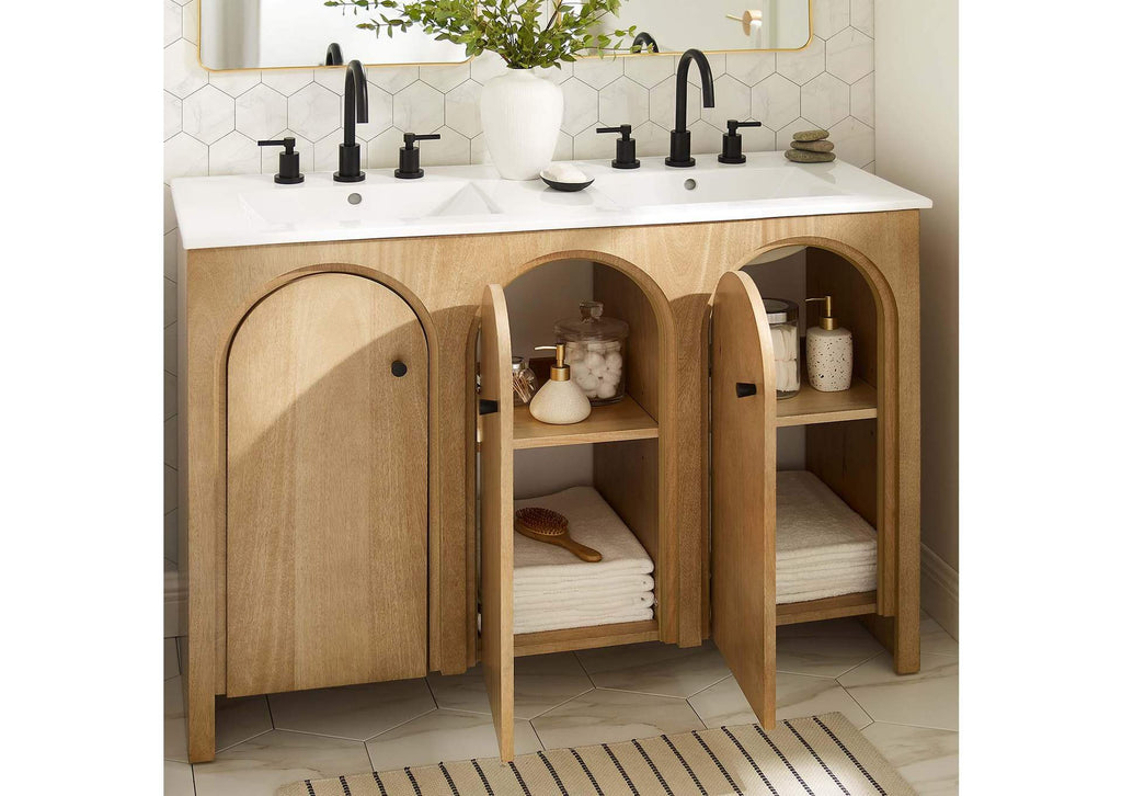 EEI-6792-OAK-WHI Appia 48" Double Sink Bathroom Vanity By Modway