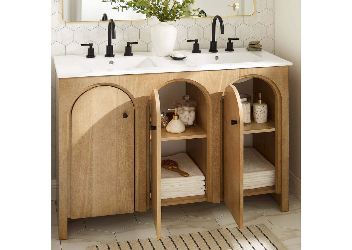 EEI-6792-OAK-WHI Appia 48" Double Sink Bathroom Vanity By Modway
