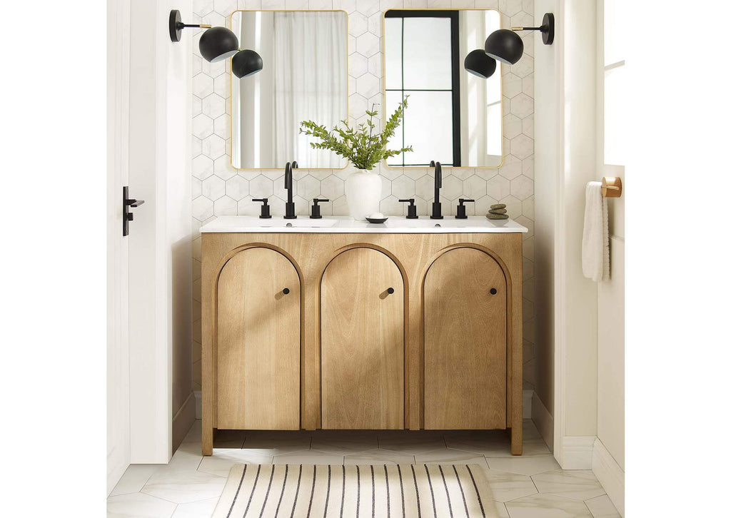 EEI-6792-OAK-WHI Appia 48" Double Sink Bathroom Vanity By Modway