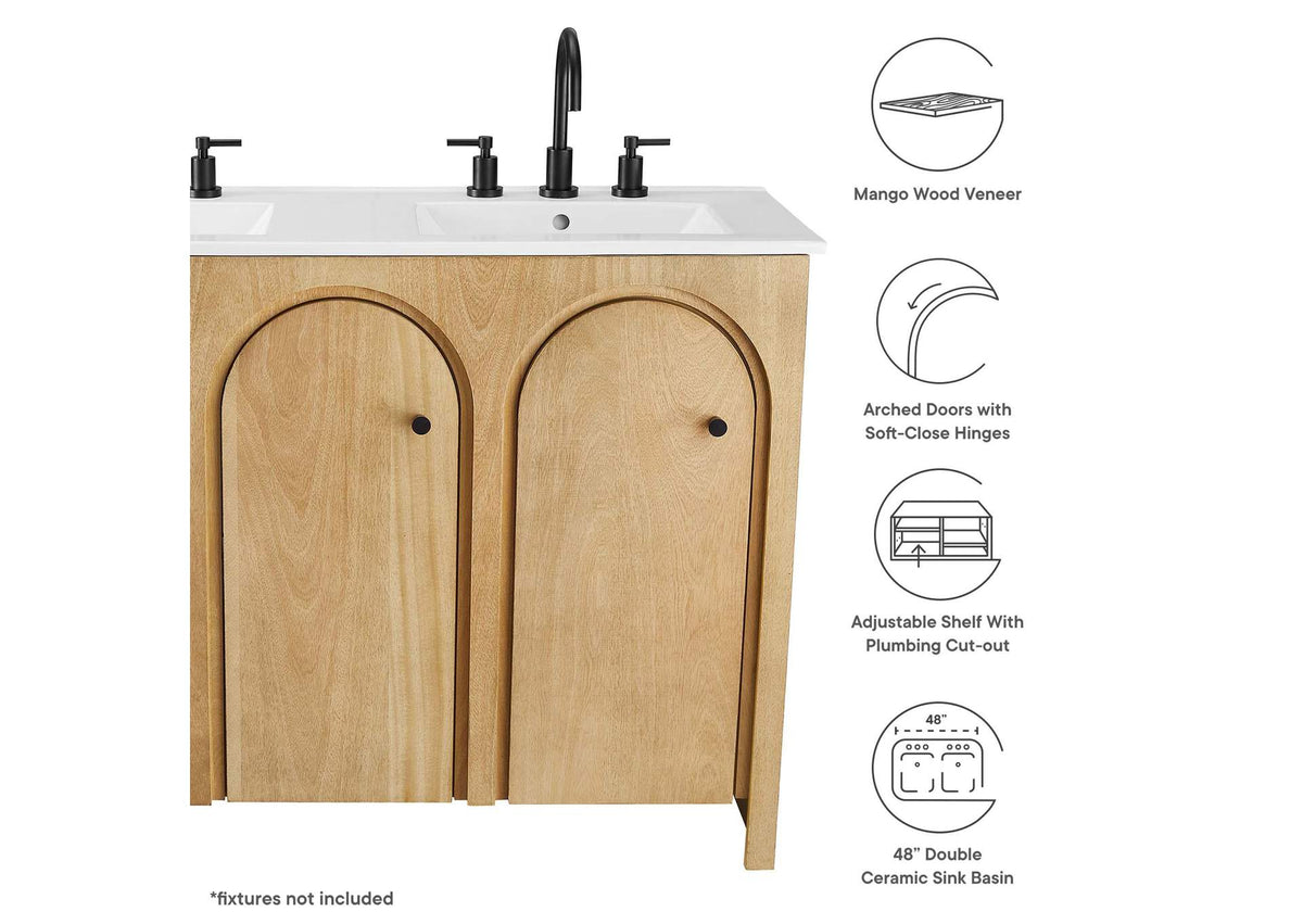 EEI-6792-OAK-WHI Appia 48" Double Sink Bathroom Vanity By Modway