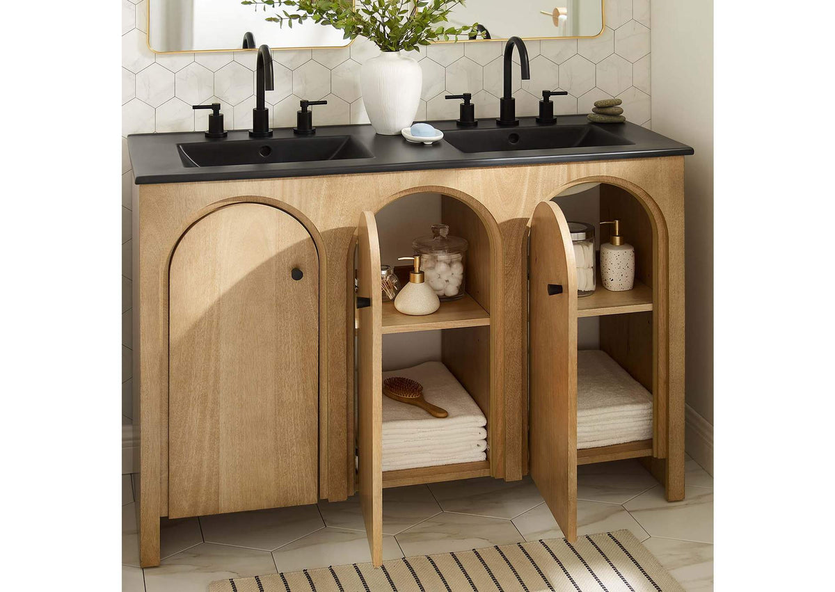 EEI-6793-OAK-BLK Appia 48" Double Sink Bathroom Vanity By Modway