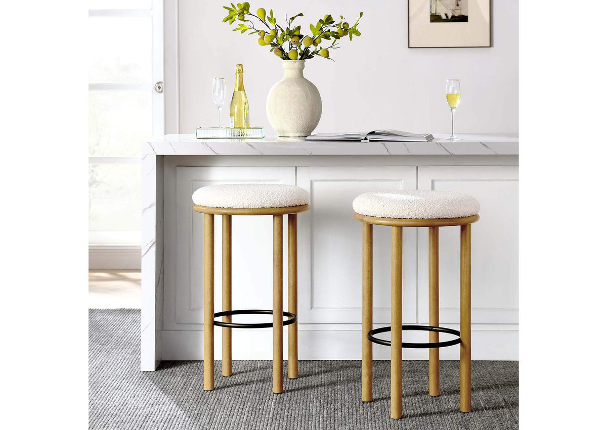 EEI-6819-OAK-IVO Fable Boucle Fabric Bar Stools Set Of 2 By Modway