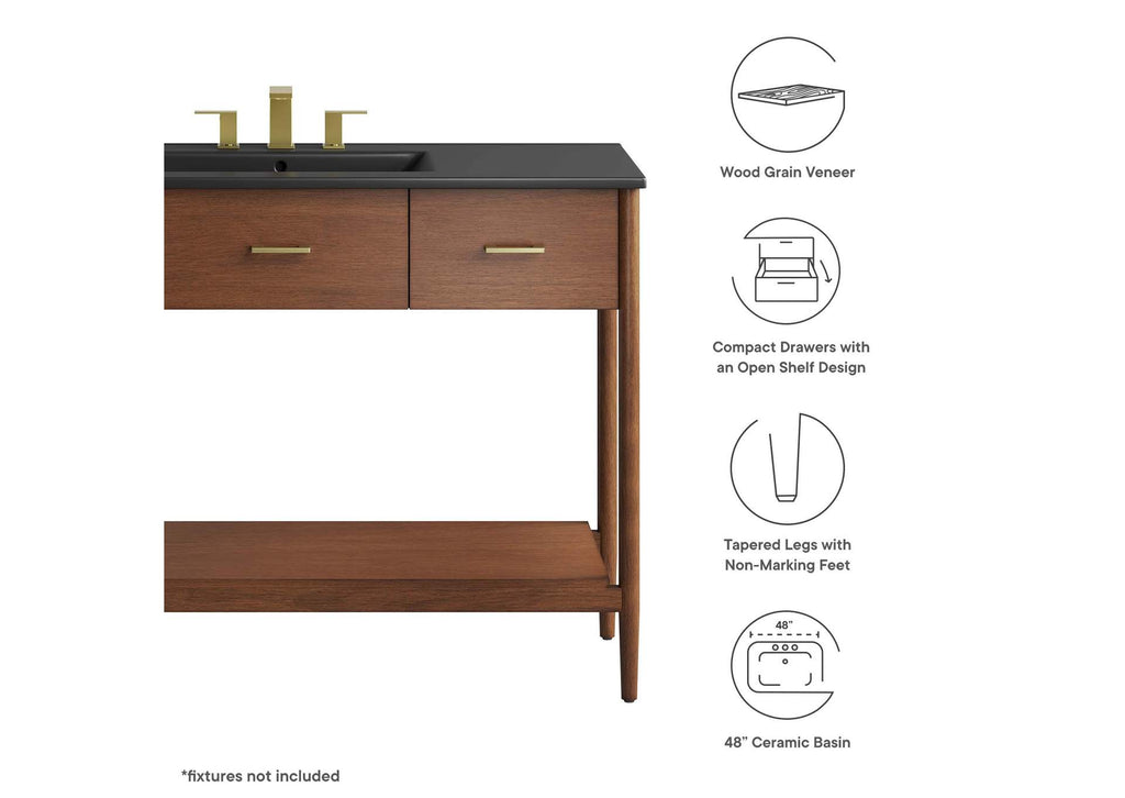EEI-6825-WAL-BLK Zaire 48" Single Sink Bathroom Vanity By Modway