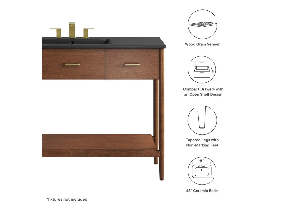 EEI-6825-WAL-BLK Zaire 48" Single Sink Bathroom Vanity By Modway