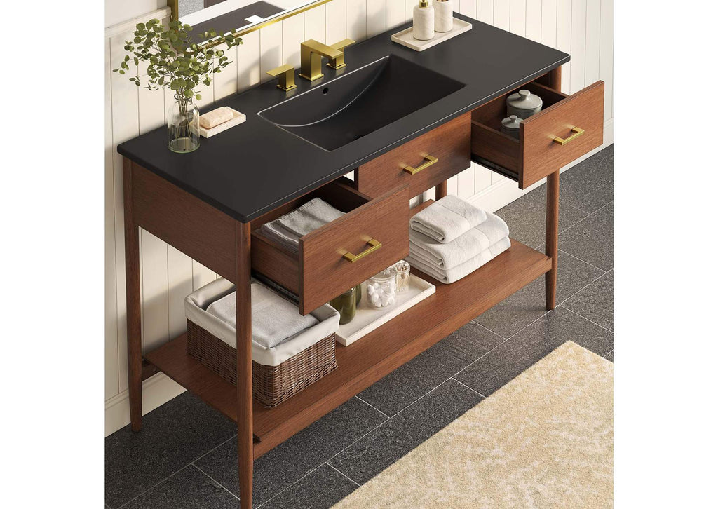 EEI-6825-WAL-BLK Zaire 48" Single Sink Bathroom Vanity By Modway