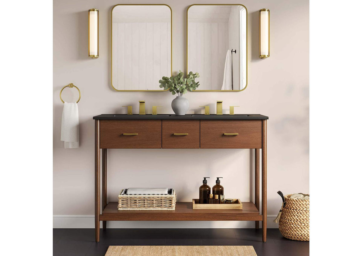EEI-6827-WAL-BLK Zaire 48" Double Sink Bathroom Vanity By Modway