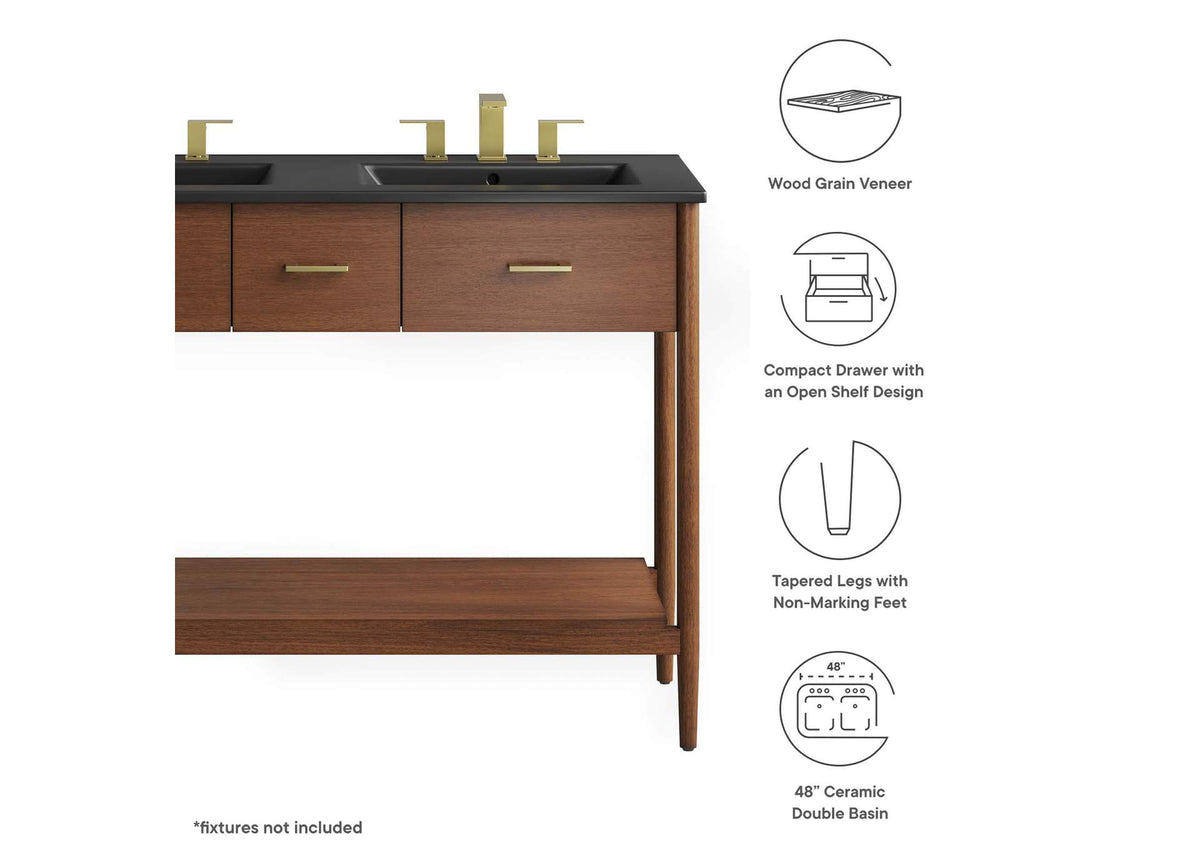 EEI-6827-WAL-BLK Zaire 48" Double Sink Bathroom Vanity By Modway