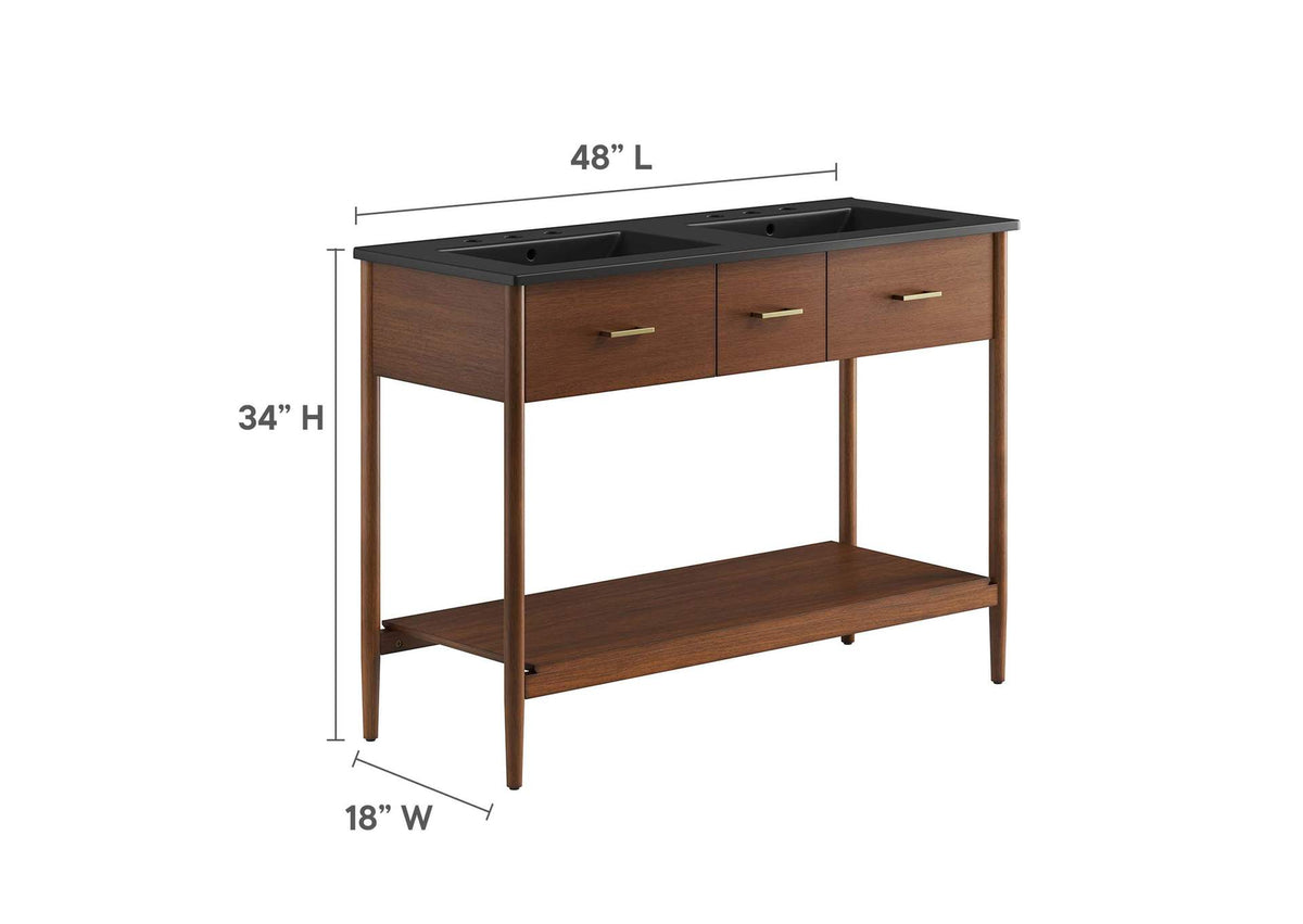 EEI-6827-WAL-BLK Zaire 48" Double Sink Bathroom Vanity By Modway