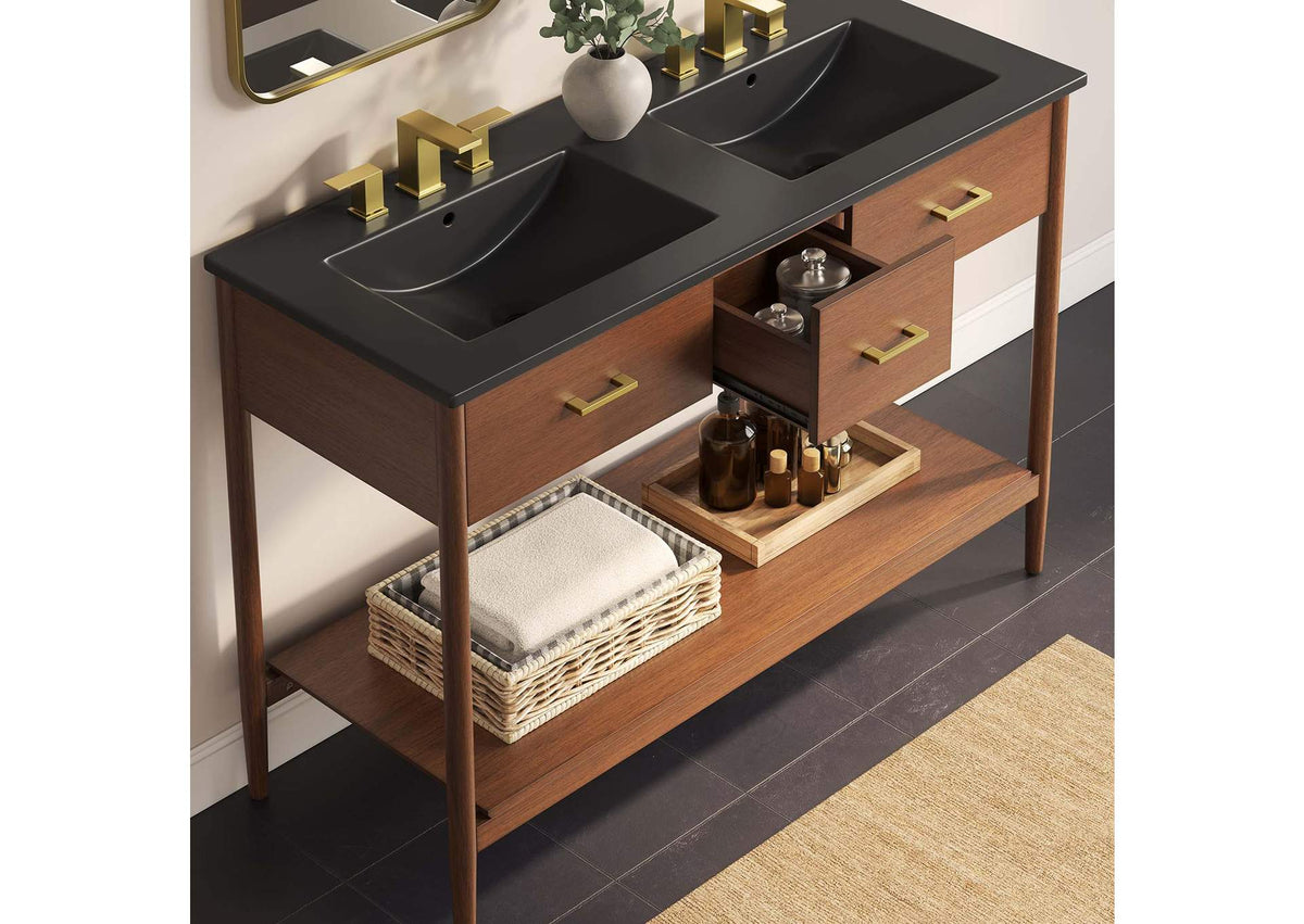 EEI-6827-WAL-BLK Zaire 48" Double Sink Bathroom Vanity By Modway