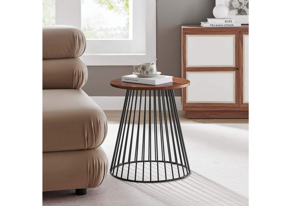 EEI-6831-WAL Valeo Round Wood And Metal Side Table By Modway