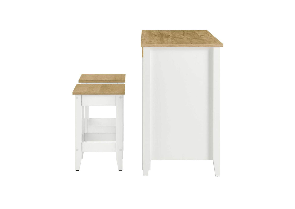EEI-6894-OAK-WHI Garland 3-Piece Kitchen Island And Stool Set By Modway