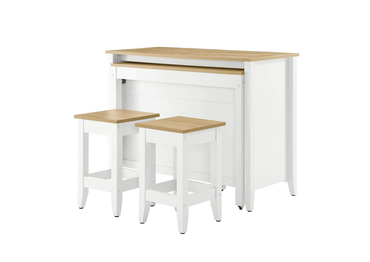 EEI-6894-OAK-WHI Garland 3-Piece Kitchen Island And Stool Set By Modway