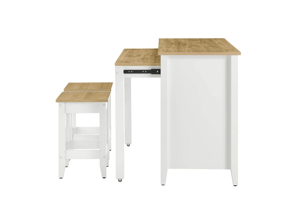 EEI-6894-OAK-WHI Garland 3-Piece Kitchen Island And Stool Set By Modway
