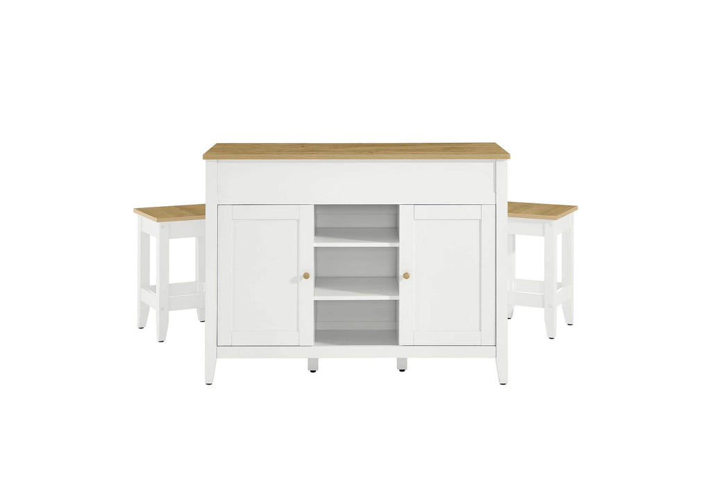 EEI-6894-OAK-WHI Garland 3-Piece Kitchen Island And Stool Set By Modway