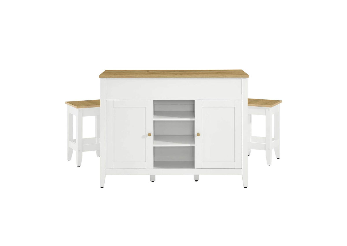 EEI-6894-OAK-WHI Garland 3-Piece Kitchen Island And Stool Set By Modway