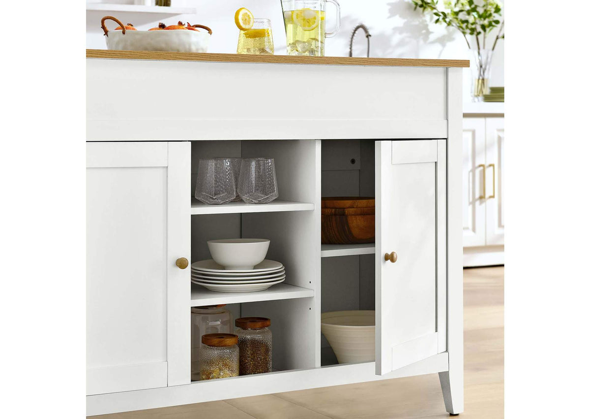 EEI-6894-OAK-WHI Garland 3-Piece Kitchen Island And Stool Set By Modway