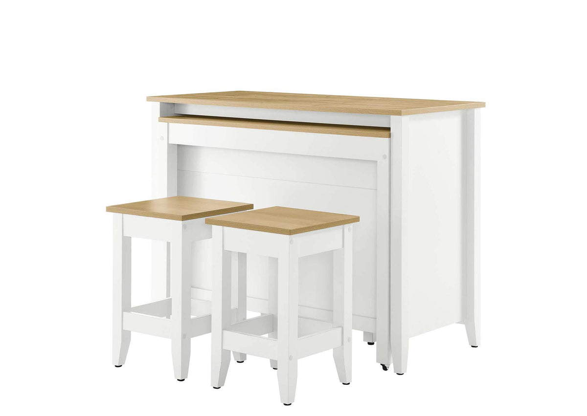 EEI-6895-OAK-WHI Farmstead 3-Piece Kitchen Island And Stool Set By Modway