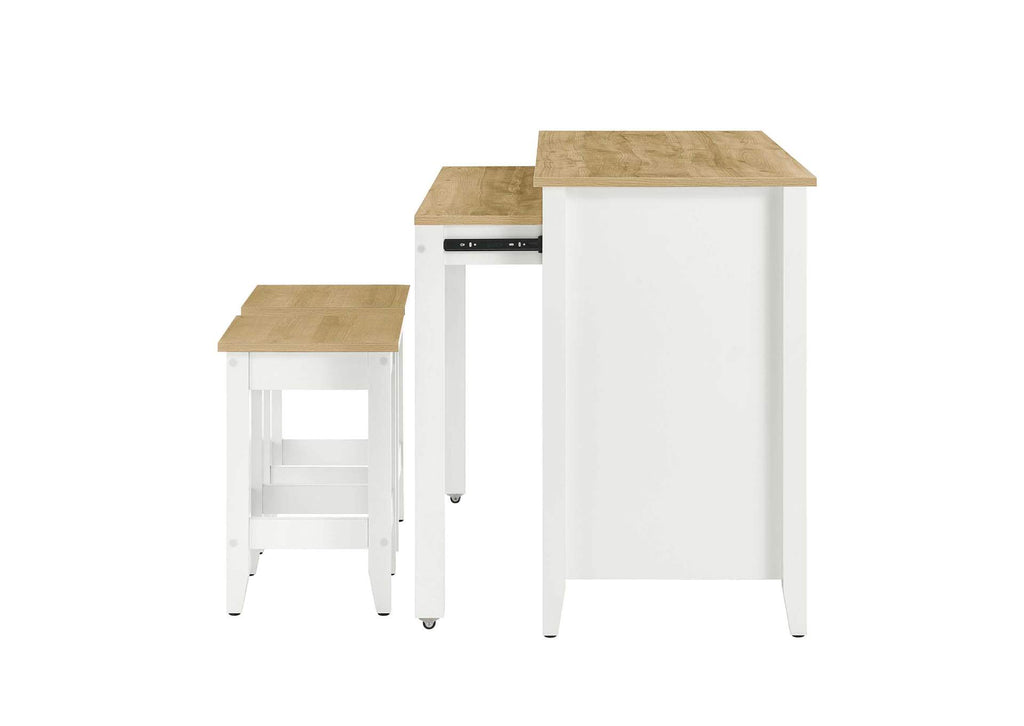 EEI-6895-OAK-WHI Farmstead 3-Piece Kitchen Island And Stool Set By Modway