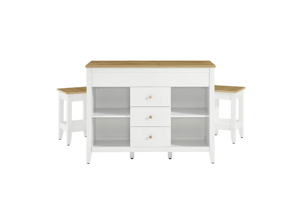 EEI-6895-OAK-WHI Farmstead 3-Piece Kitchen Island And Stool Set By Modway