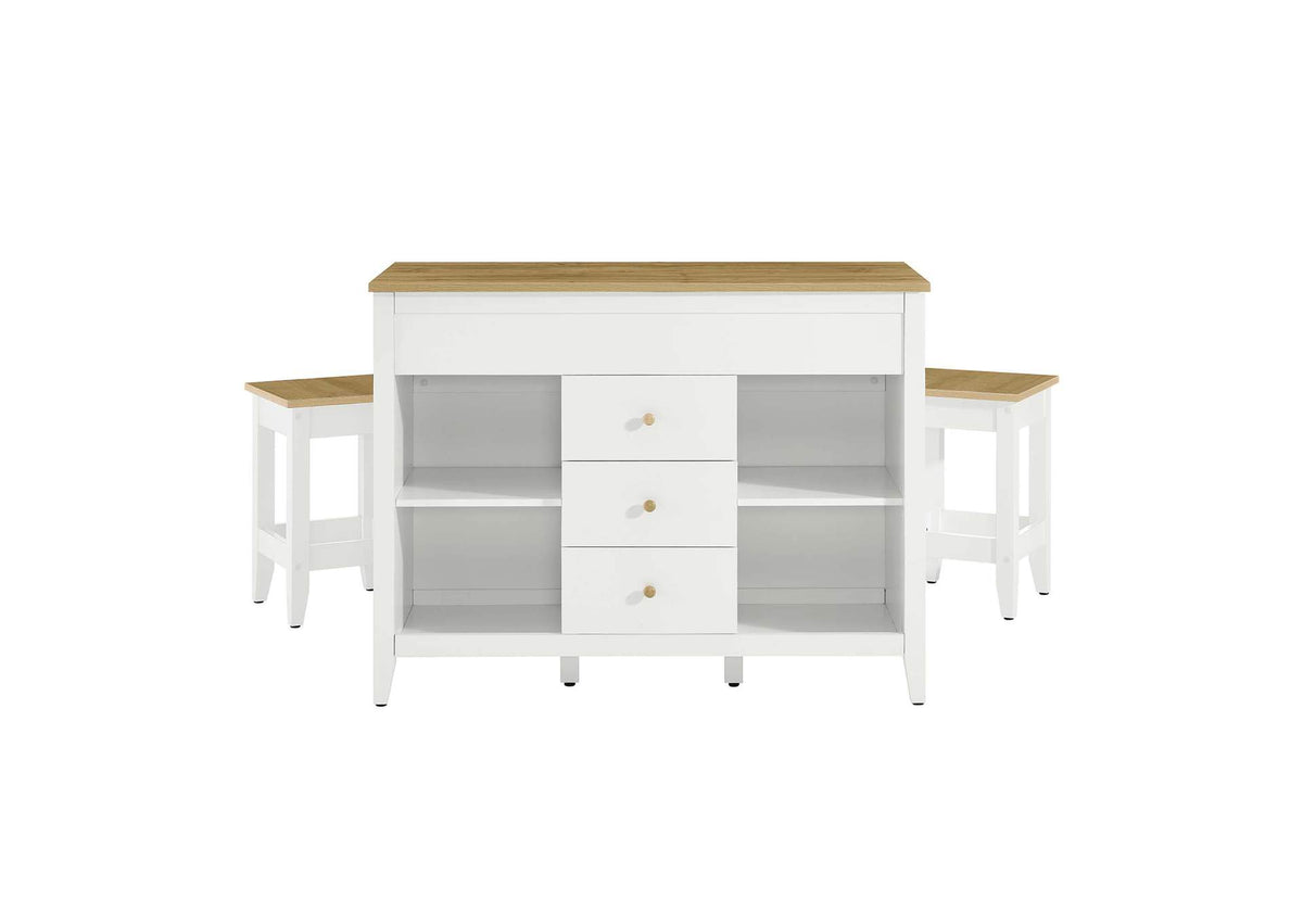 EEI-6895-OAK-WHI Farmstead 3-Piece Kitchen Island And Stool Set By Modway