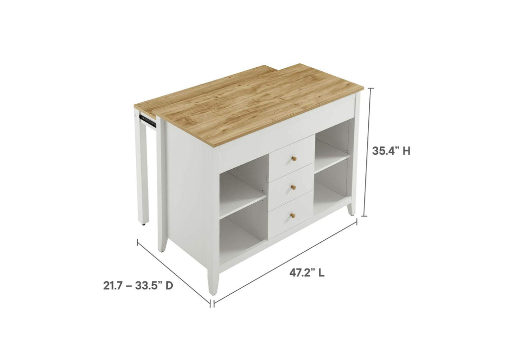 EEI-6895-OAK-WHI Farmstead 3-Piece Kitchen Island And Stool Set By Modway