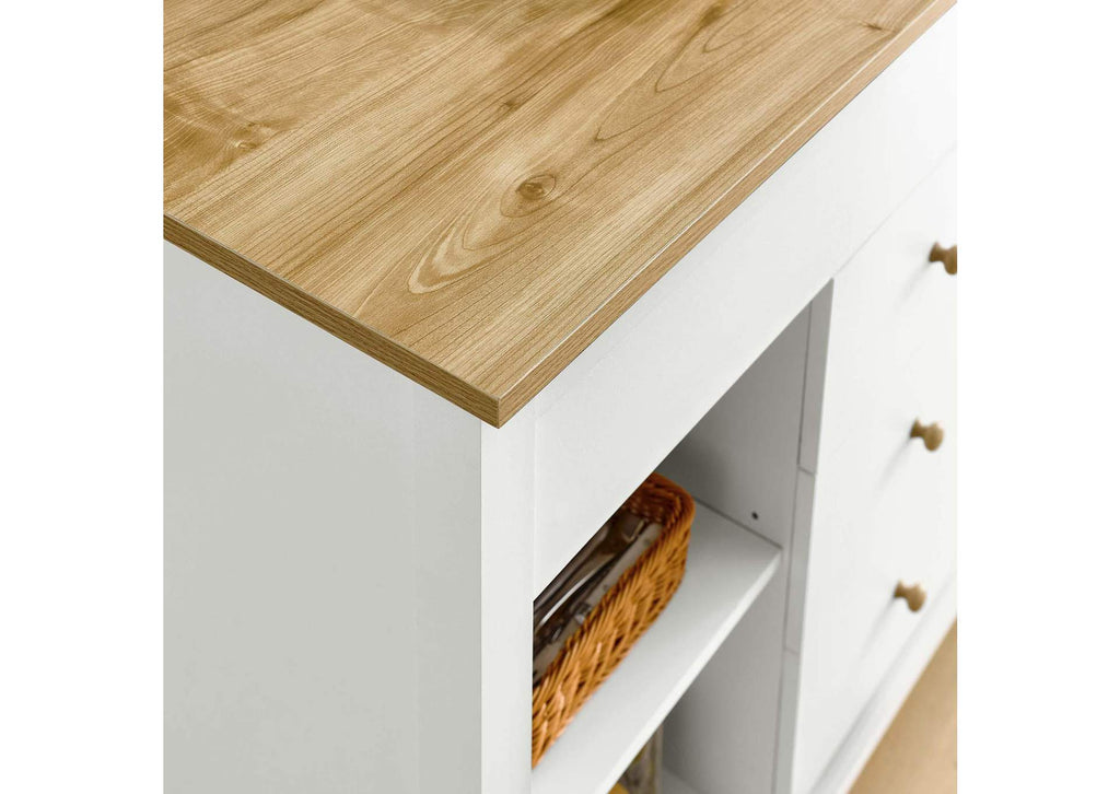 EEI-6895-OAK-WHI Farmstead 3-Piece Kitchen Island And Stool Set By Modway