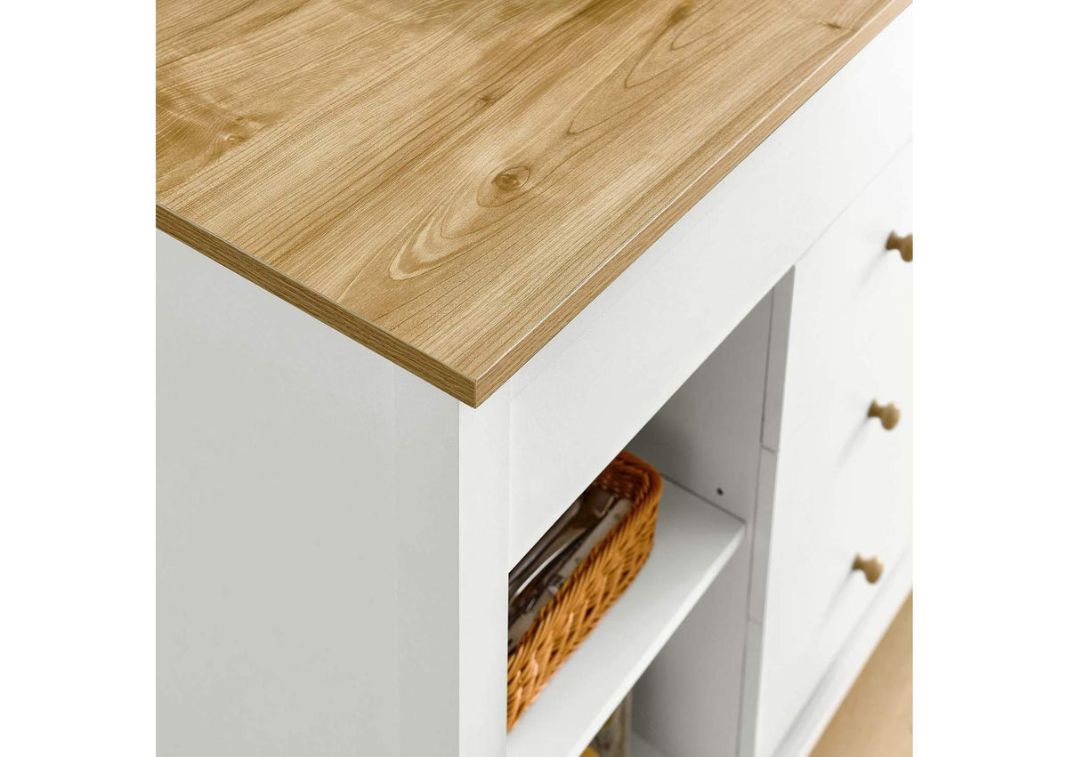 EEI-6895-OAK-WHI Farmstead 3-Piece Kitchen Island And Stool Set By Modway