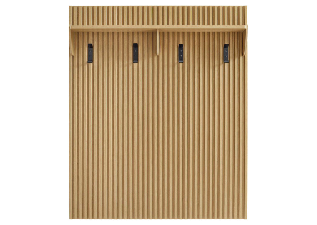 EEI-7472-OAK Render Fluted Coat Rack Panel With Shelf By Modway