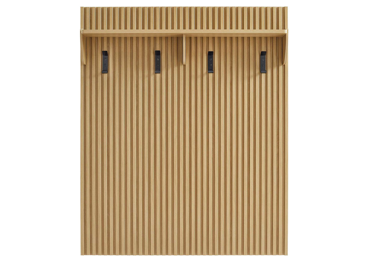 EEI-7472-OAK Render Fluted Coat Rack Panel With Shelf By Modway