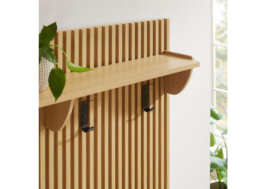 EEI-7472-OAK Render Fluted Coat Rack Panel With Shelf By Modway