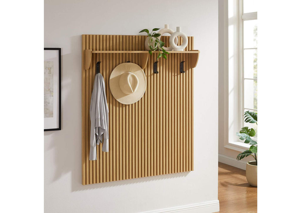 EEI-7472-OAK Render Fluted Coat Rack Panel With Shelf By Modway