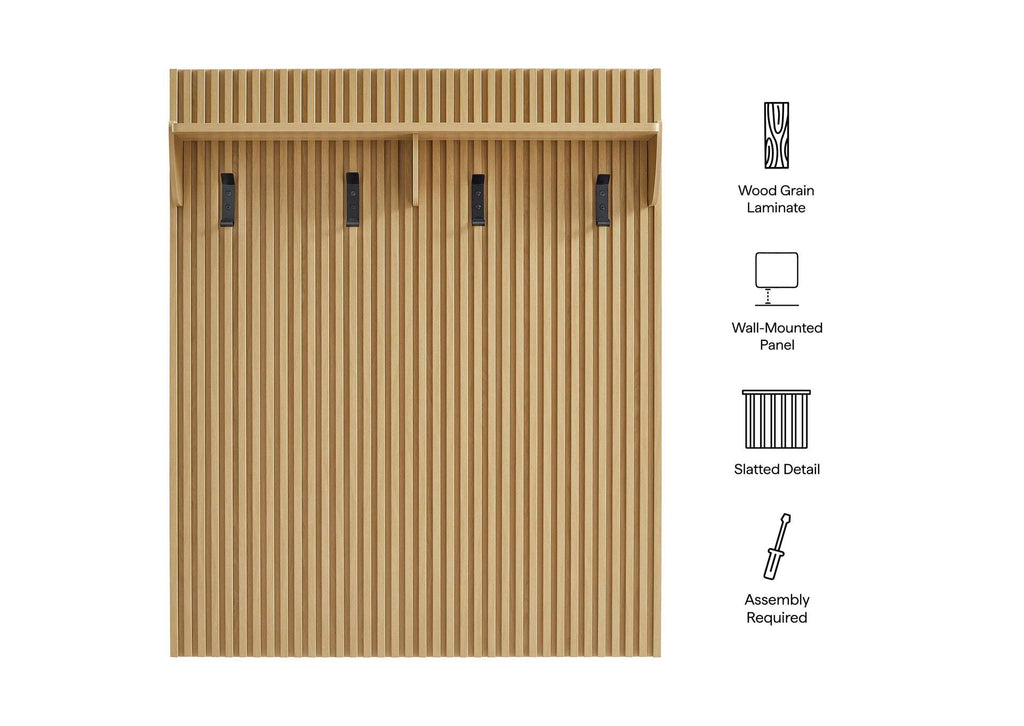 EEI-7472-OAK Render Fluted Coat Rack Panel With Shelf By Modway