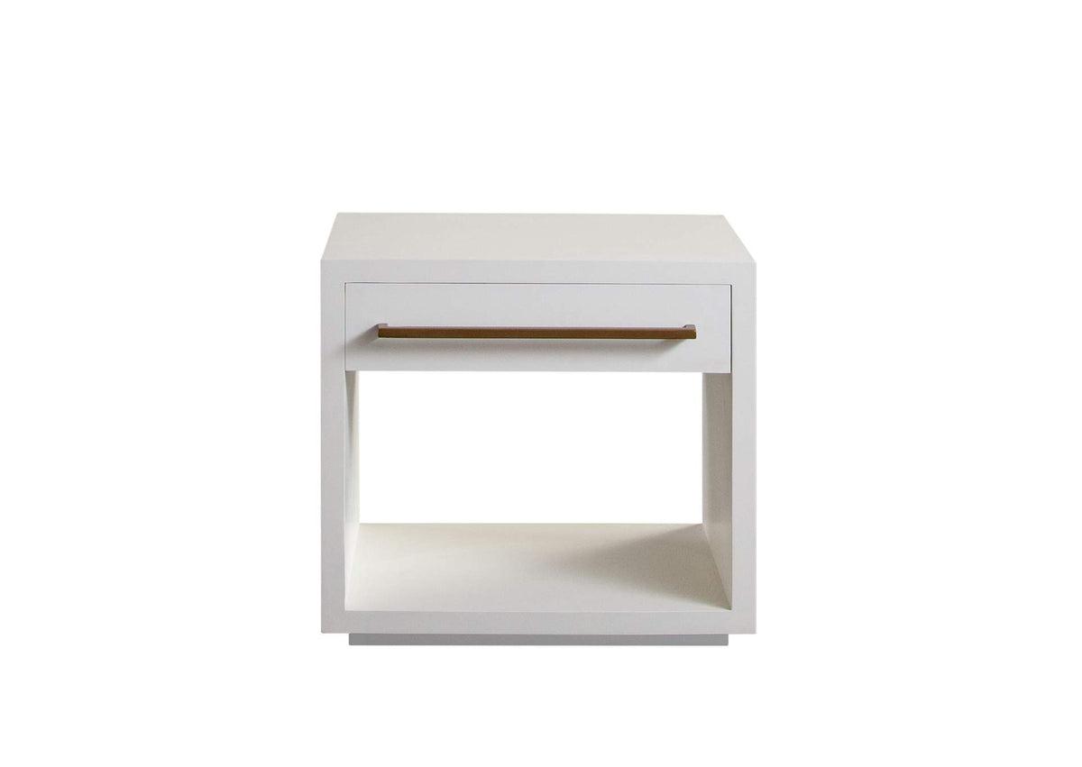 ENCOREETWH Encore Solid Mango Wood 1-drawer End Table In White Finish W/ Gold Metal Handle