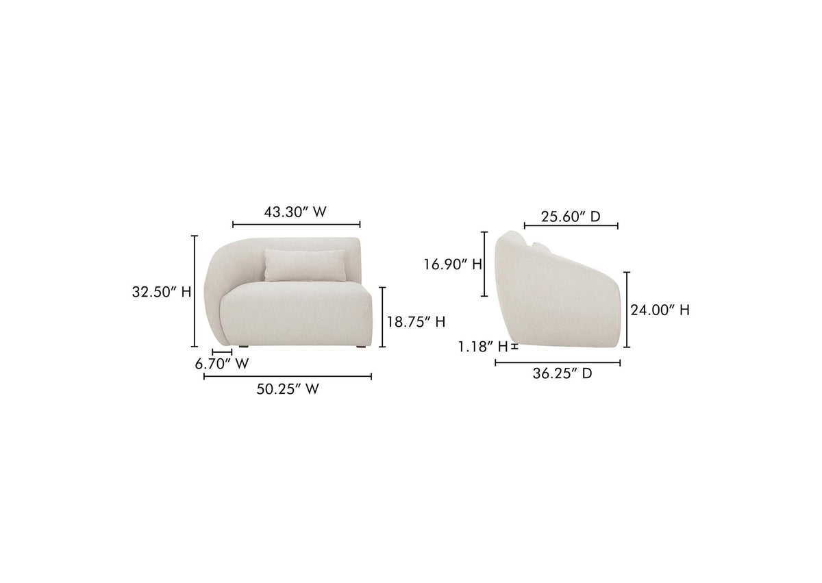 FO-1010-18 Amelia Left Arm Facing Chair Warm White