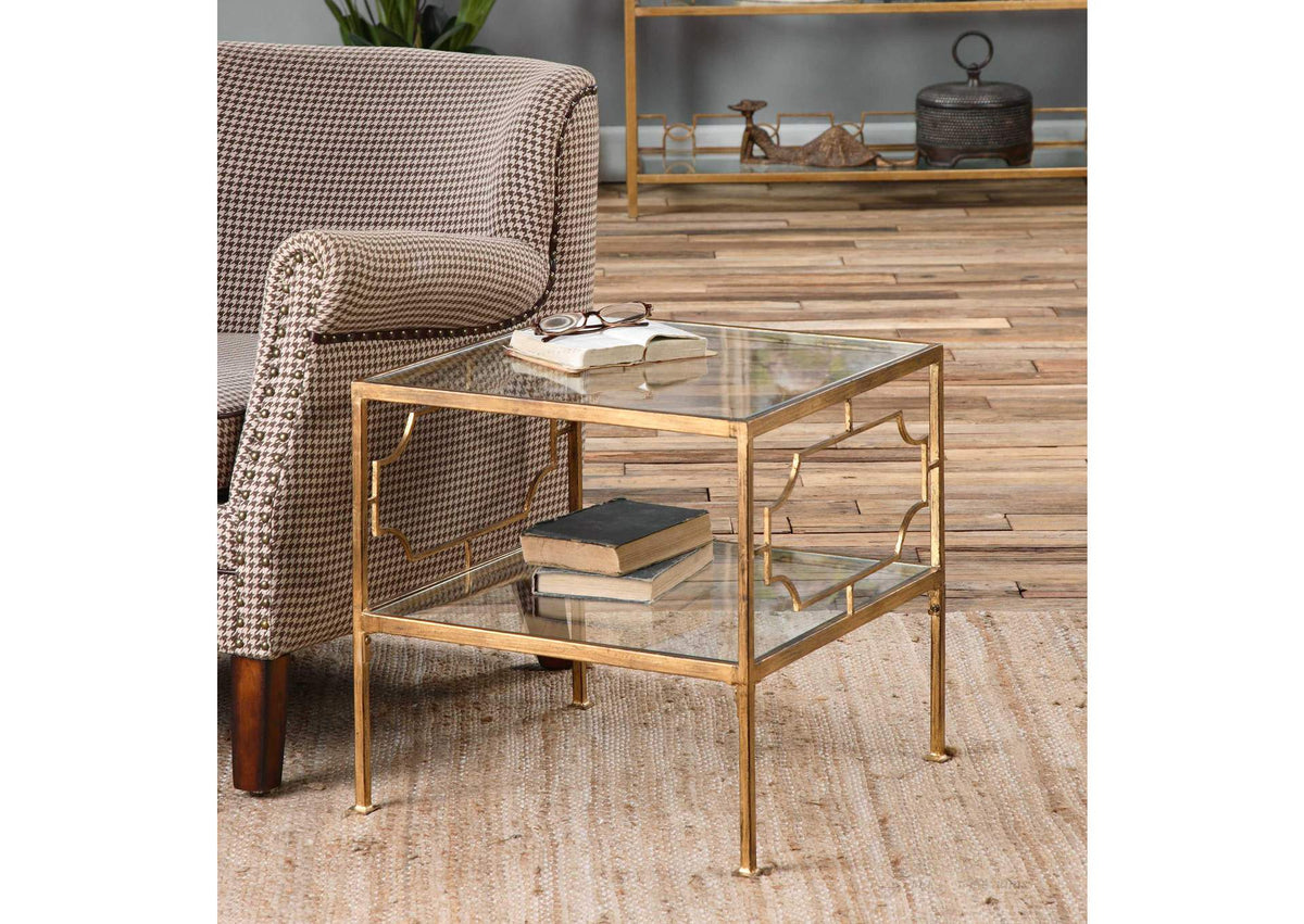 24477 Uttermost Genell Gold Cube Table