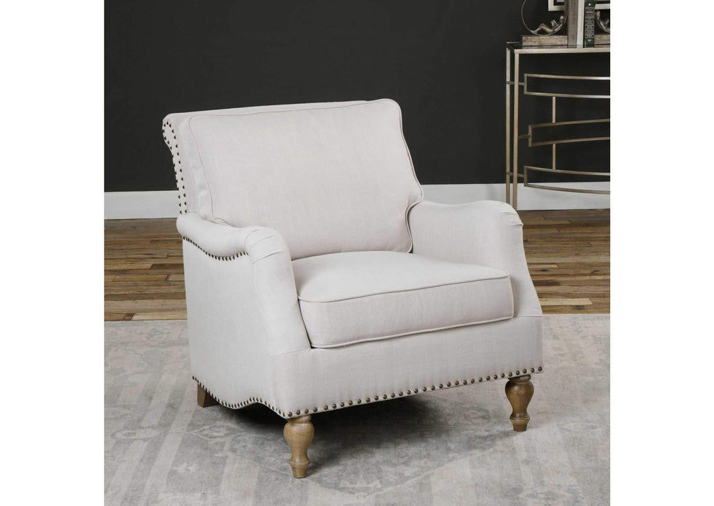 23291 Uttermost Armstead Antique White Armchair