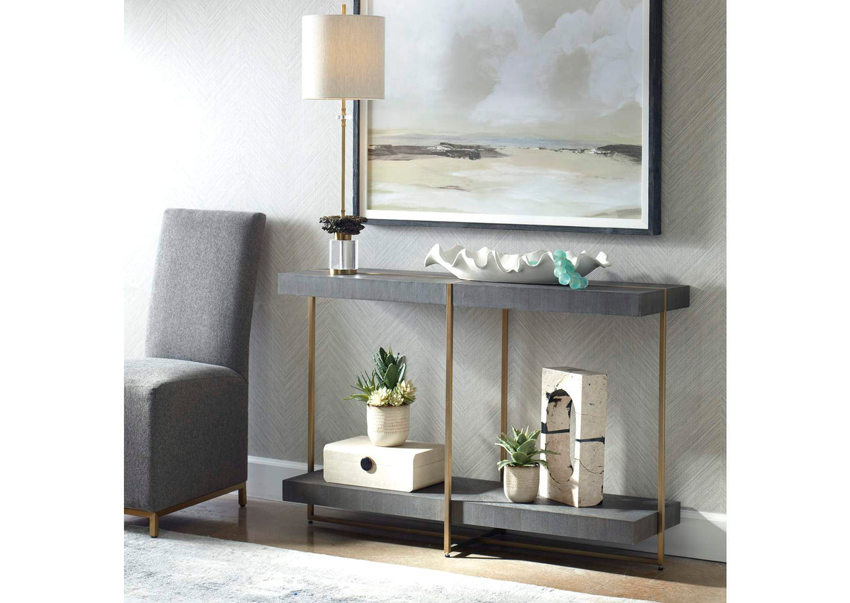 22972 Uttermost Taja Modern Brass - Wood Console Table