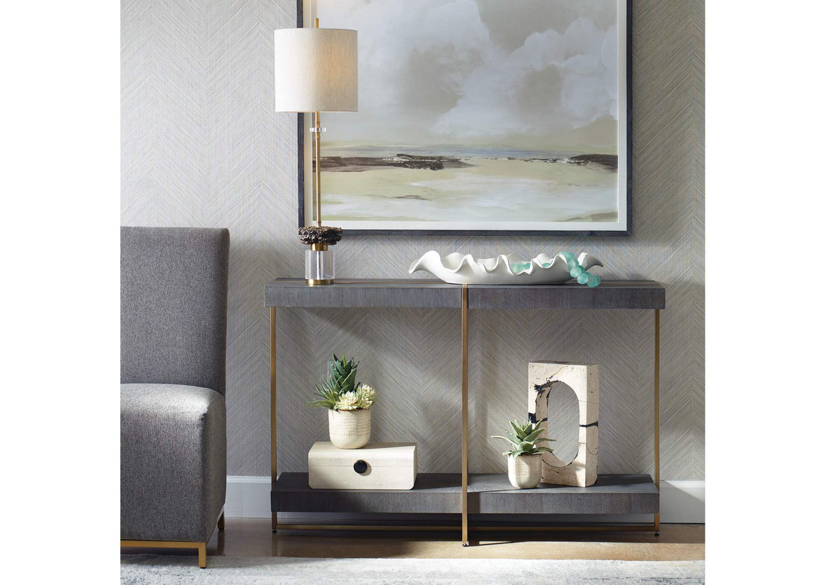 22972 Uttermost Taja Modern Brass - Wood Console Table