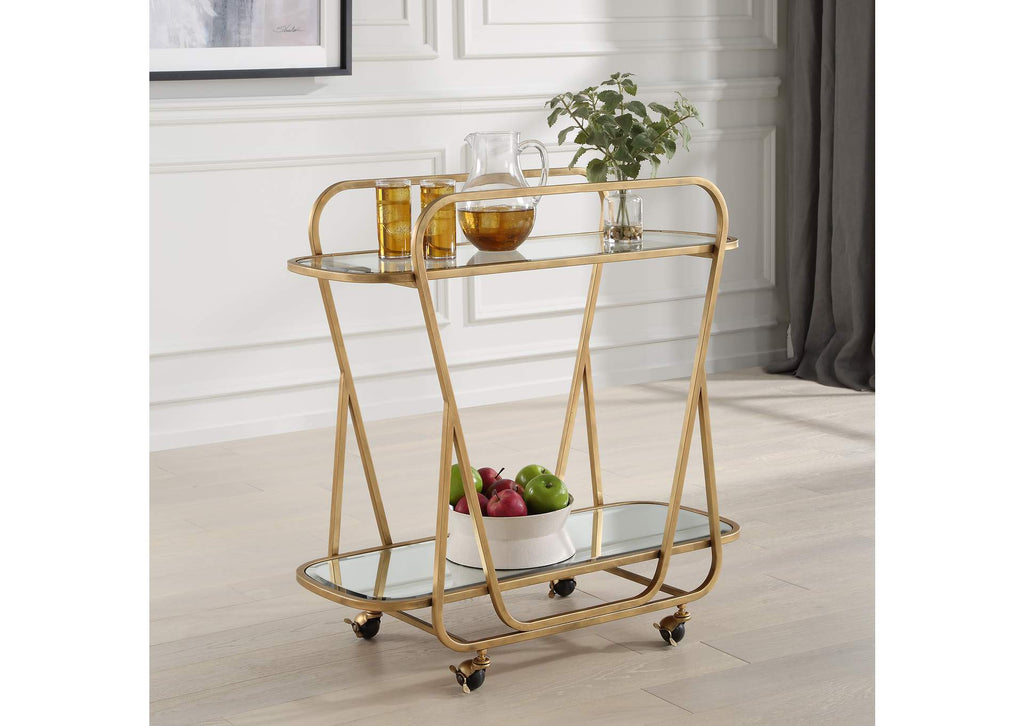 22907 Uttermost Swain Brass Serving Cart